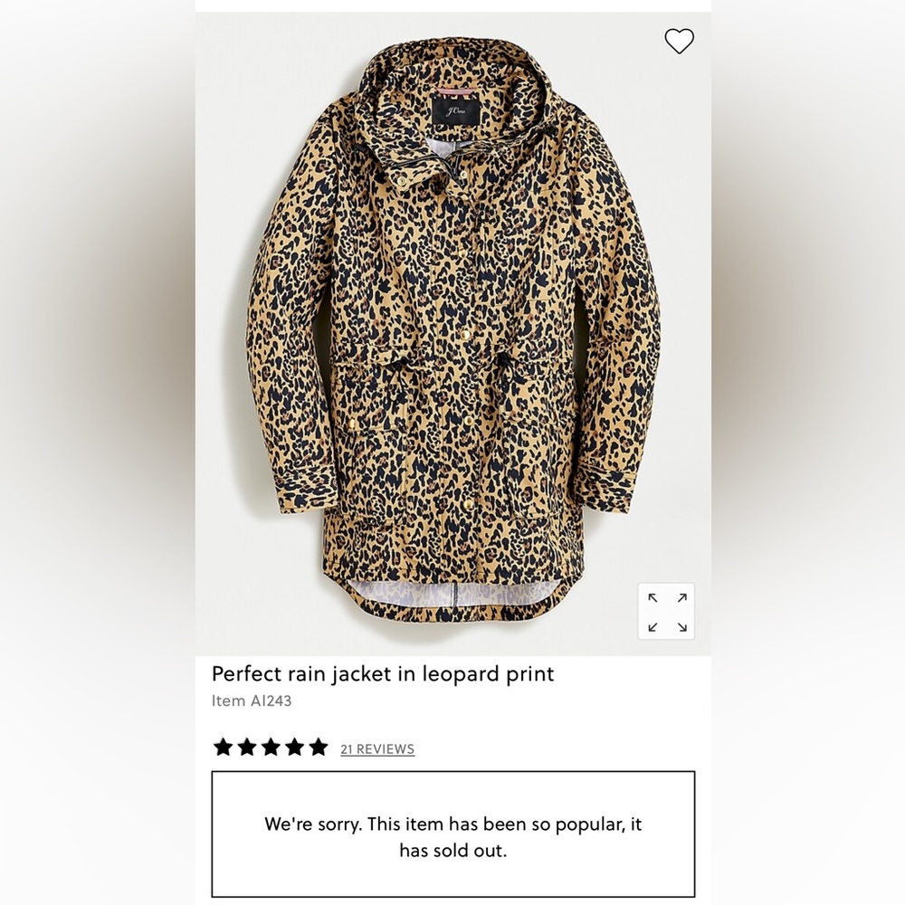 J.Crew Perfect rain jacket in leopard print